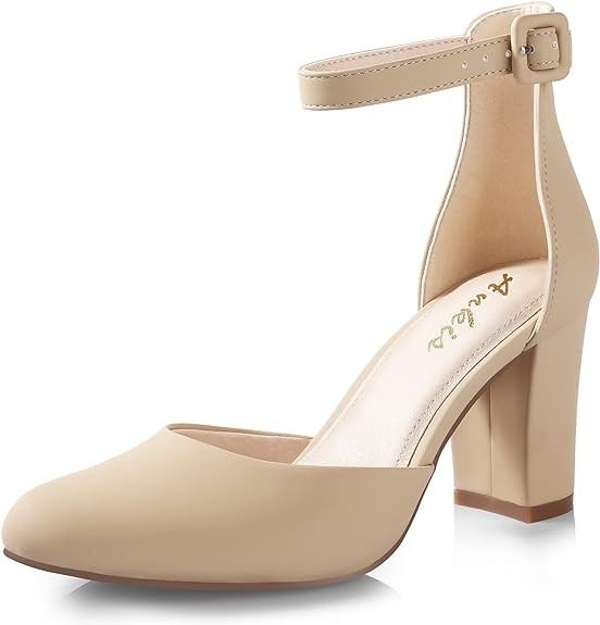 Ankis Closed Toe Heels for Women -Black Nude White Silver Gold Womens Heels Closed Round Toe Chunky 