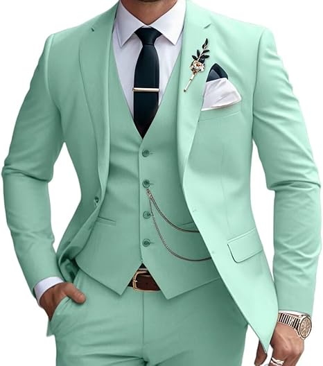 Mens Suits Slim Fit 3 Piece Business Wedding Tuxedo Jacket Vest Pants Suit Set