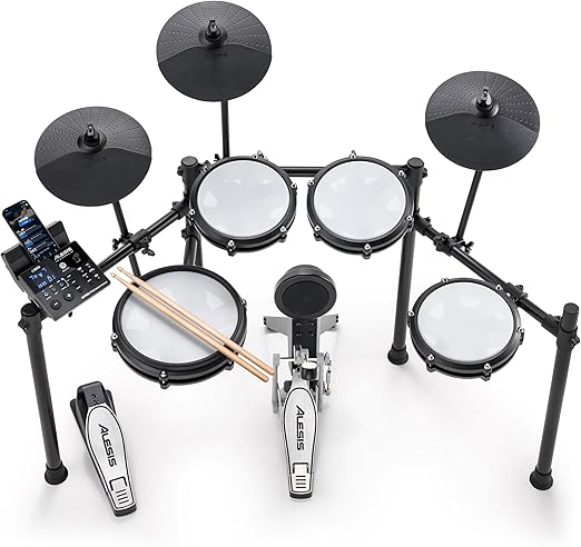 Alesis Nitro Max Kit Electric Drum Set with Quiet Mesh Pads, 10" Dual Zone Snare, Bluetooth, 440+ Au