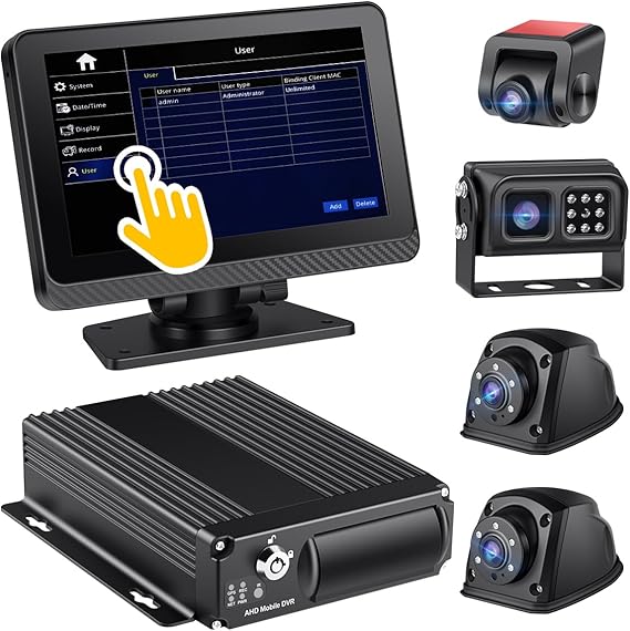 4CH Mobile DVR Monitor Camera System with GPS Tracking Video Recorder 7" Quad Split Touch Screen Mon