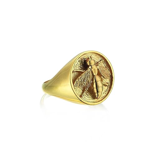 10K Gold Custom Handmade Honey Bee Signet Ring | 18K Gold Wild Animal Personalized Band Ring | 14K S